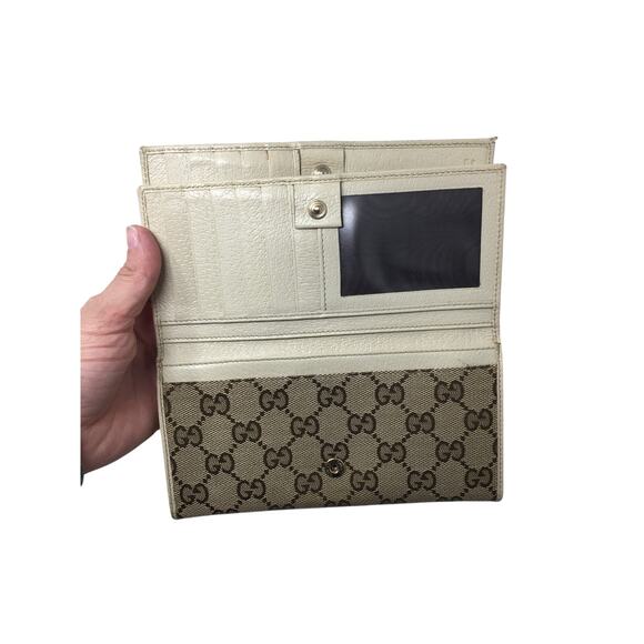 Gucci GG Canvas Beige and White Leather Double Layer Long Wallet - Picture 4 of 16